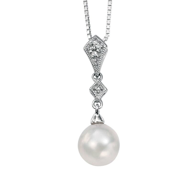 Elements Gold Freshwater Pearl and Diamond Drop Pendant