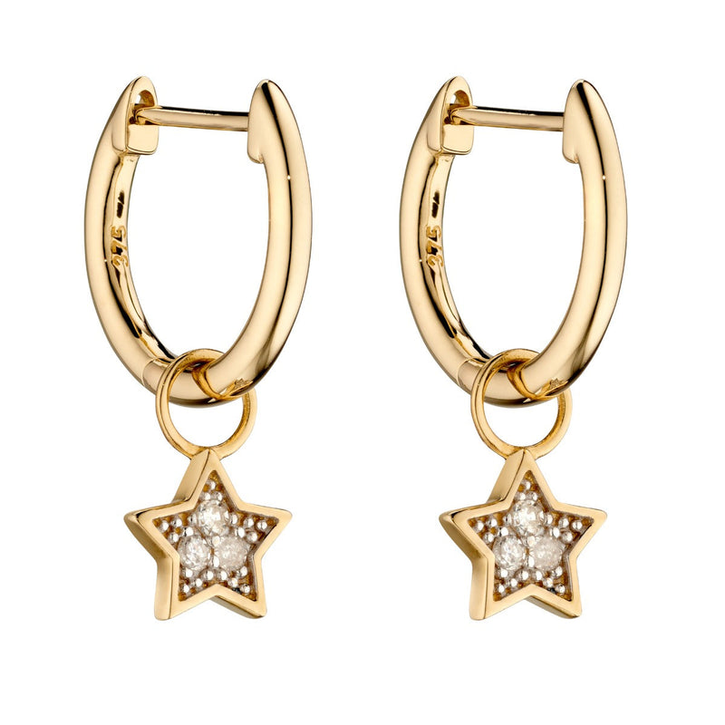 Elements Gold Star Shaped Diamond Hoop Earring Charms