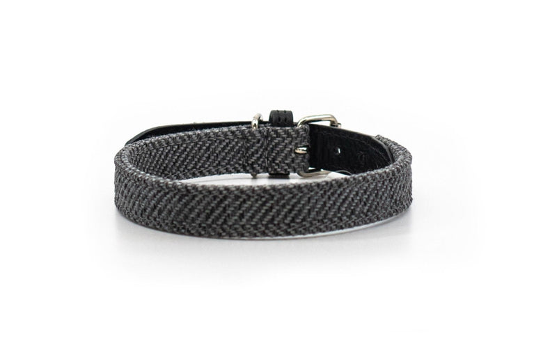 THE BALMORAL | LUXURY GREY HERRINGBONE & LEATHER DOG COLLAR