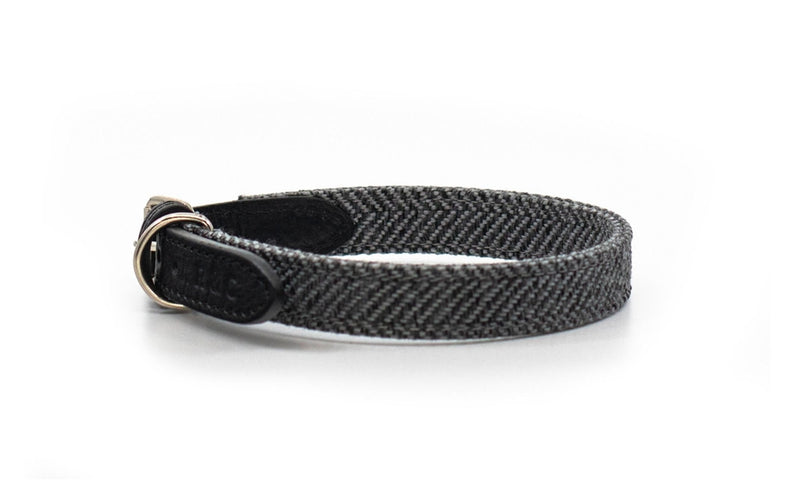 THE BALMORAL | LUXURY GREY HERRINGBONE & LEATHER DOG COLLAR