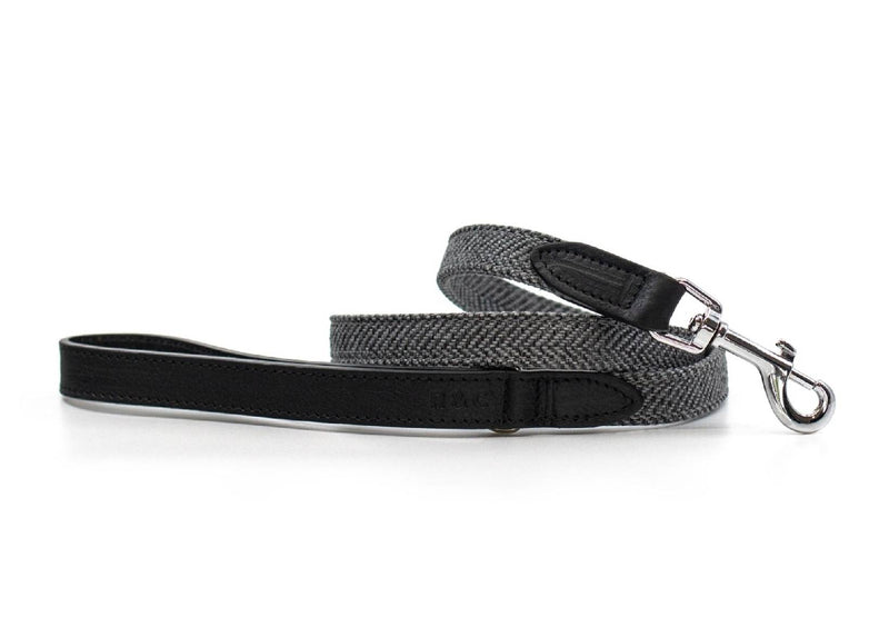 THE BALMORAL | LUXURY GREY HERRINGBONE & LEATHER DOG LEAD