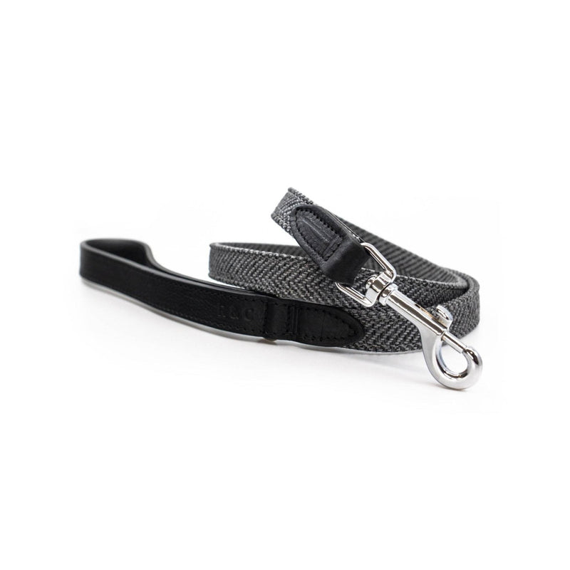 THE BALMORAL | LUXURY GREY HERRINGBONE & LEATHER DOG LEAD