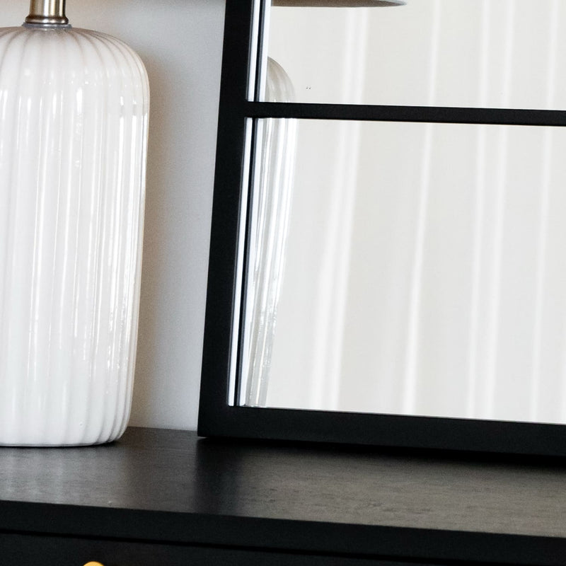Kyō - Black Metal Rectangle Lattice Window Mirror - 120cm x 95cm