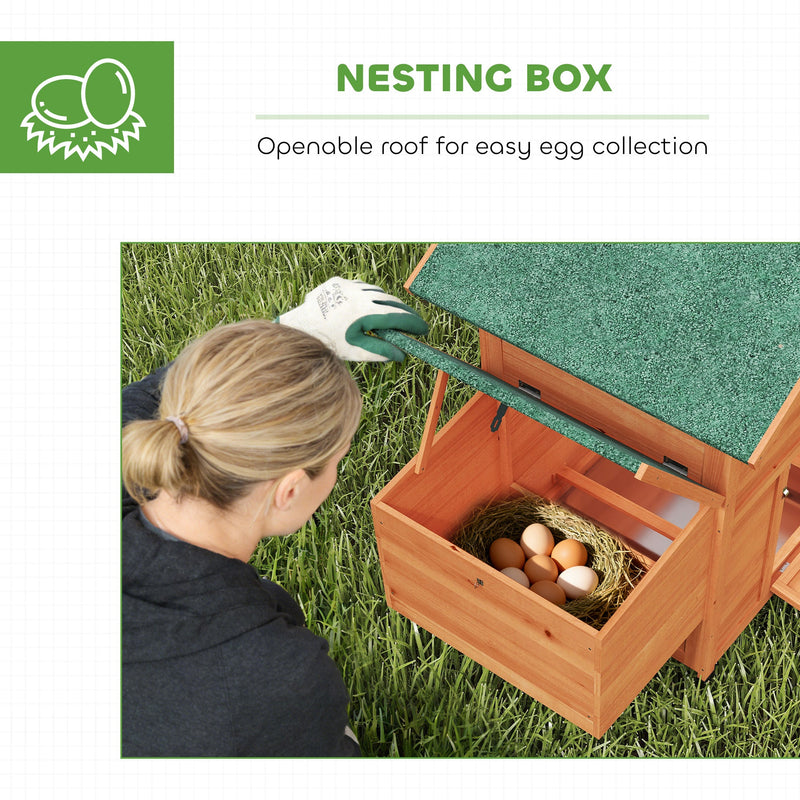 PawHut Chicken Coop, Wooden Hen House with Nesting Box, Pull-Out Tray, Sliding Window, Waterproof Roof, Perches and Ramp