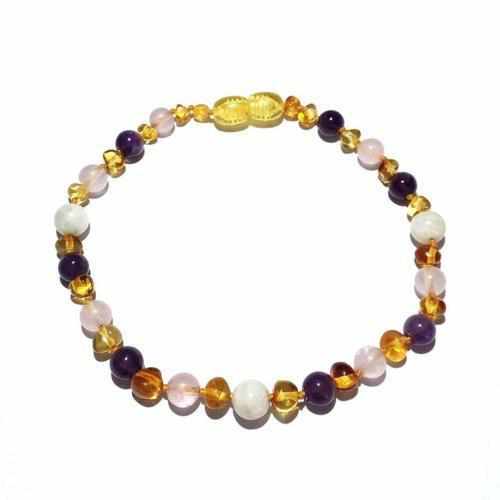 Adult Tara Moon Baltic Amber Moonstone Amethyst Rose Quartz Bracelet