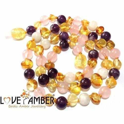 Adult Tara Moon Baltic Amber Moonstone Amethyst Rose Quartz Bracelet