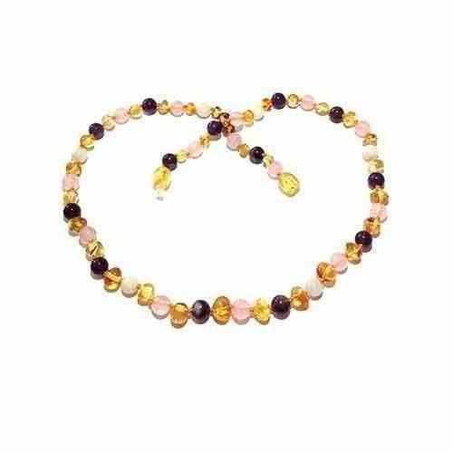 Adult Tara Moon Baltic Amber Moonstone Amethyst Rose Quartz Bracelet