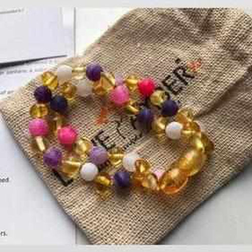 Child Amelie Pink Purple Agate Honey Baltic Amber Anklet Bracelet