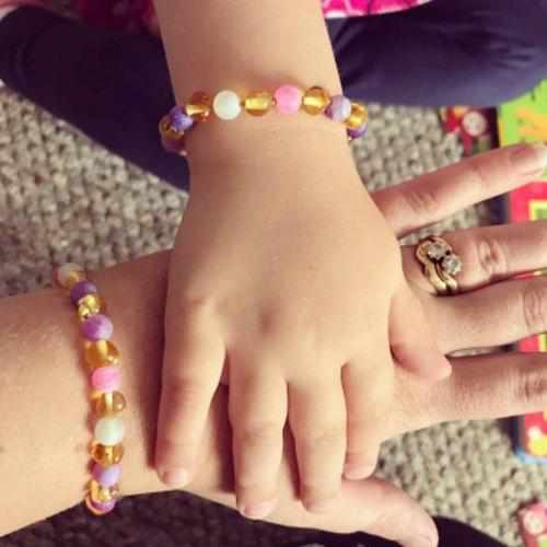 Child Amelie Pink Purple Agate Honey Baltic Amber Anklet Bracelet