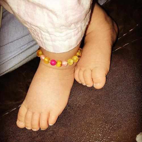 Child Nurture Raw Honey Pink Bead Dragon Agate Baltic Amber Anklet Bracelet