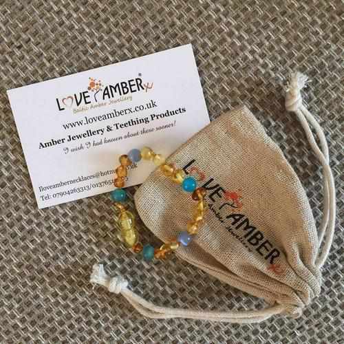 Child Paradise Blue Cats Eyes Aquamarine Gemstones Baltic Amber Anklet Bracelet