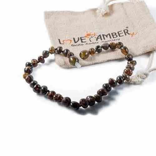 Childs Evergreen Polished Green Baltic Amber Bead Necklace