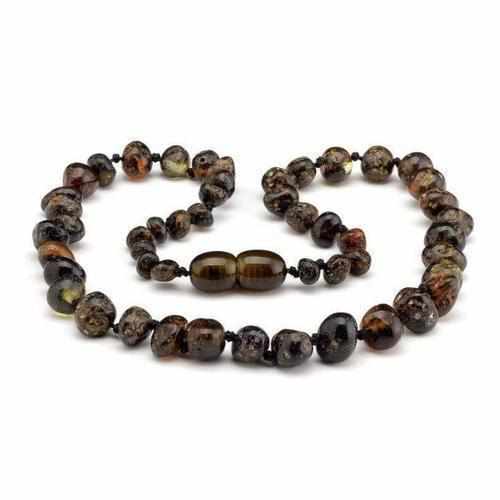 Childs Evergreen Polished Green Baltic Amber Bead Necklace