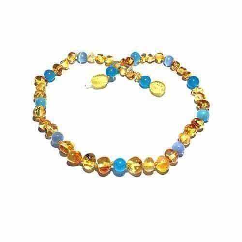 Childs Paradise Baltic Amber Blue Cats Eyes Aquamarine Beads Gemstone Necklace