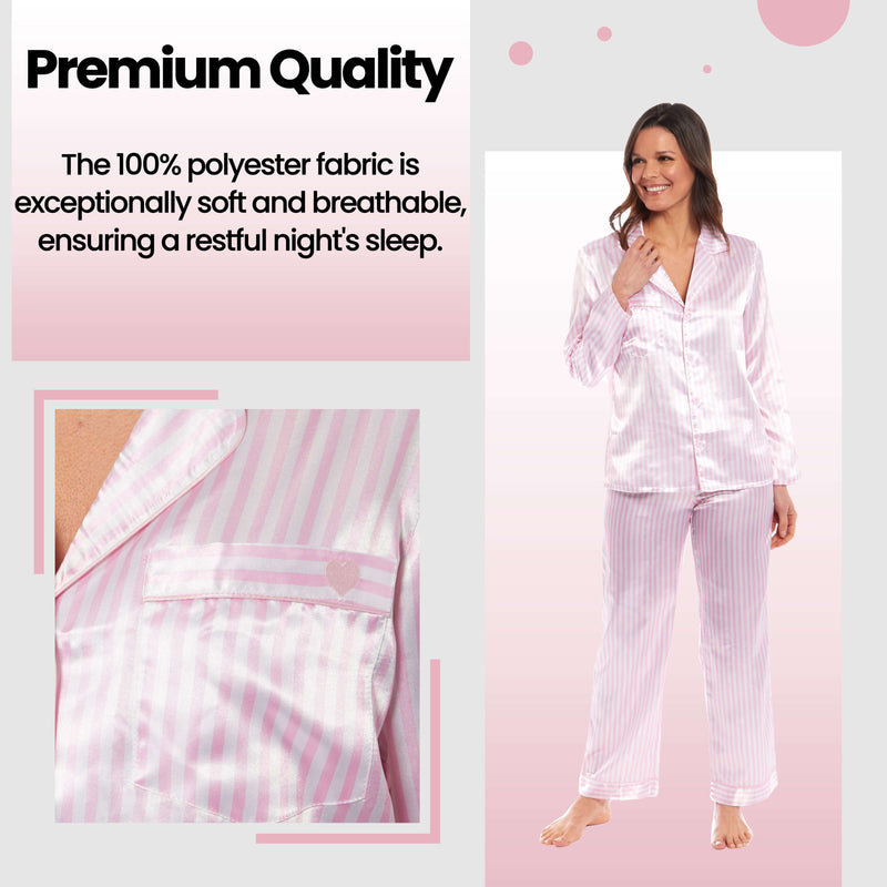 Daisy Dreamer Womens Satin Silk Pyjama Set Long Sleeve Dress Shirt Collar Loose Fit Pants