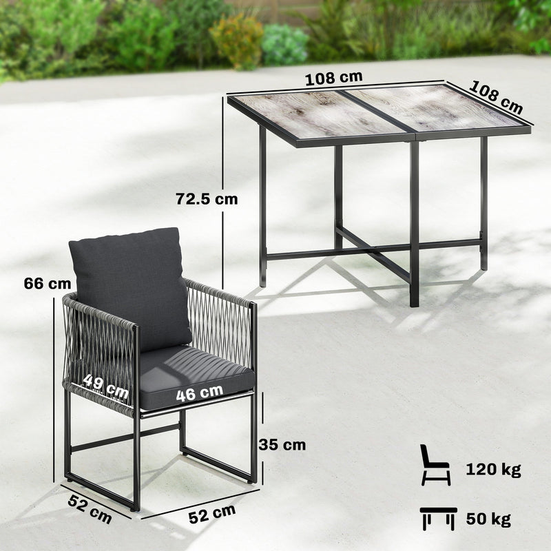 Outsunny 4-Seater Garden Dining Set, Rattan Outdoor Furniture with Space-Saving Chairs and Thick Cushions for Patio Balcony, Black