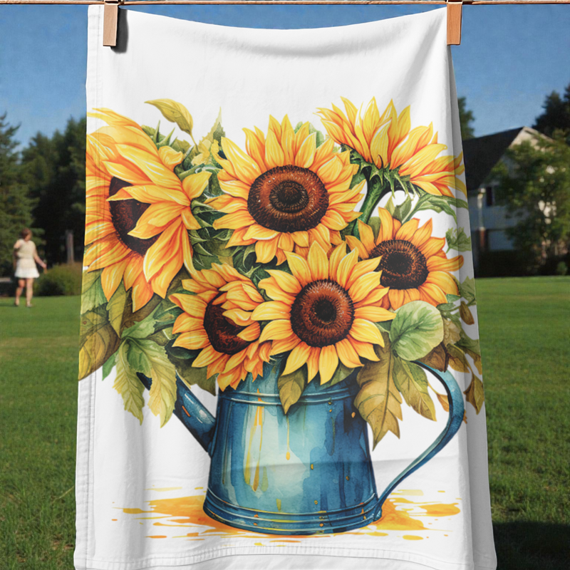 Sunflowers In a Watering Can Tea Towel