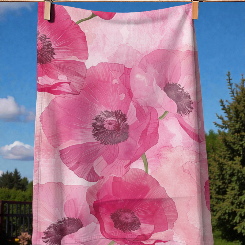 Bright Pink Floral Display Tea Towel