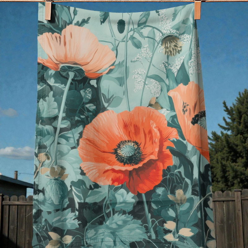 Red and Pink Poppies Tea Towel