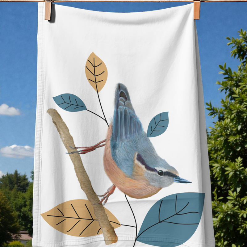 SJH Nuthatch Painted Tea Towel