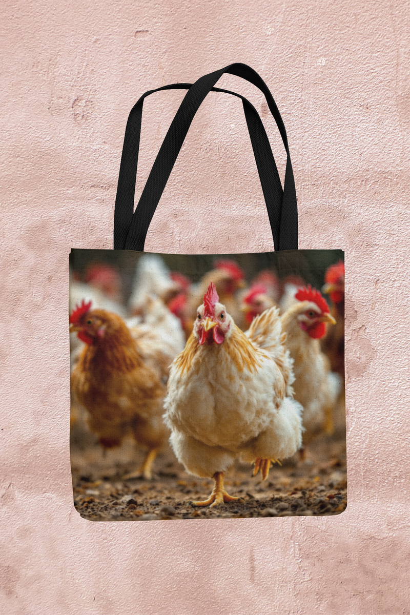 Happy Chickens Handmade Organic Linen Tote Bag