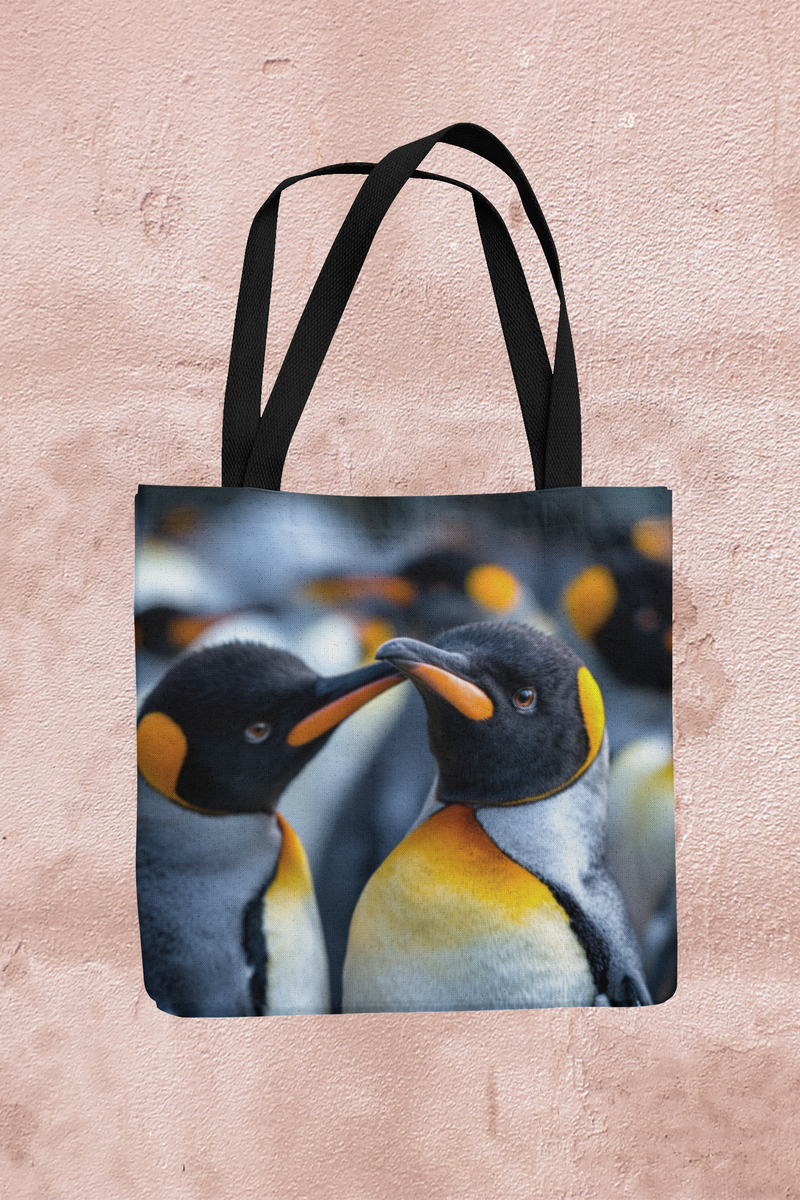 Penguins Portrait Handmade Organic Linen Tote Bag