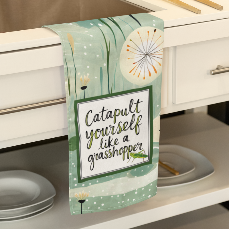 Catapult yourself like a grasshopper Tea Towel