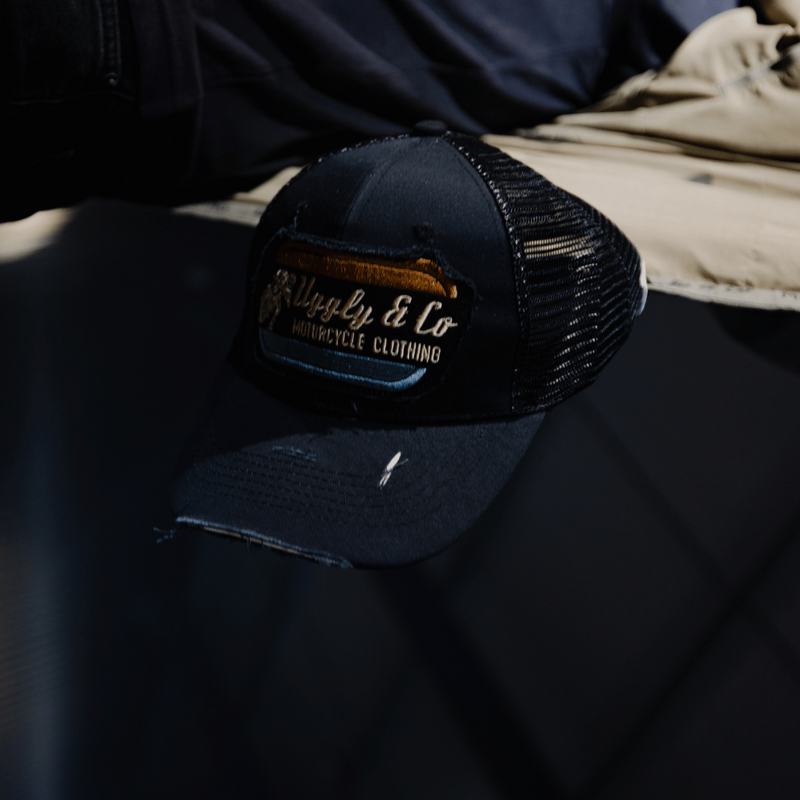 Black Flat Track Trucker Hat