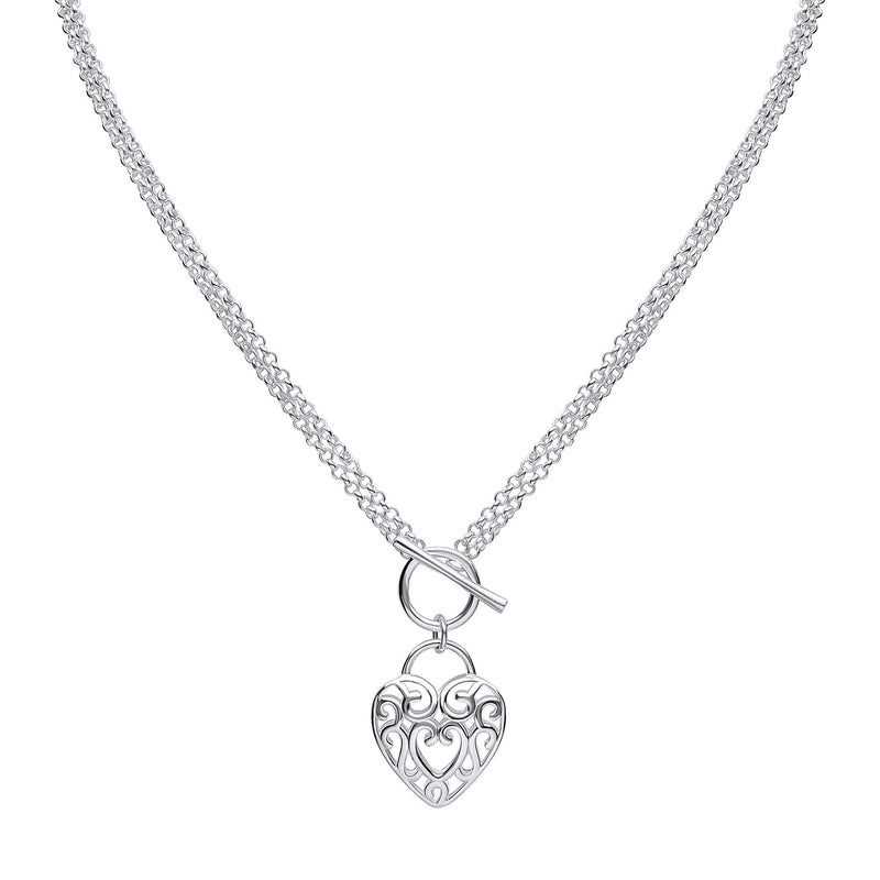 Beginnings Large Filigree Heart Double Chain T-Bar Necklace