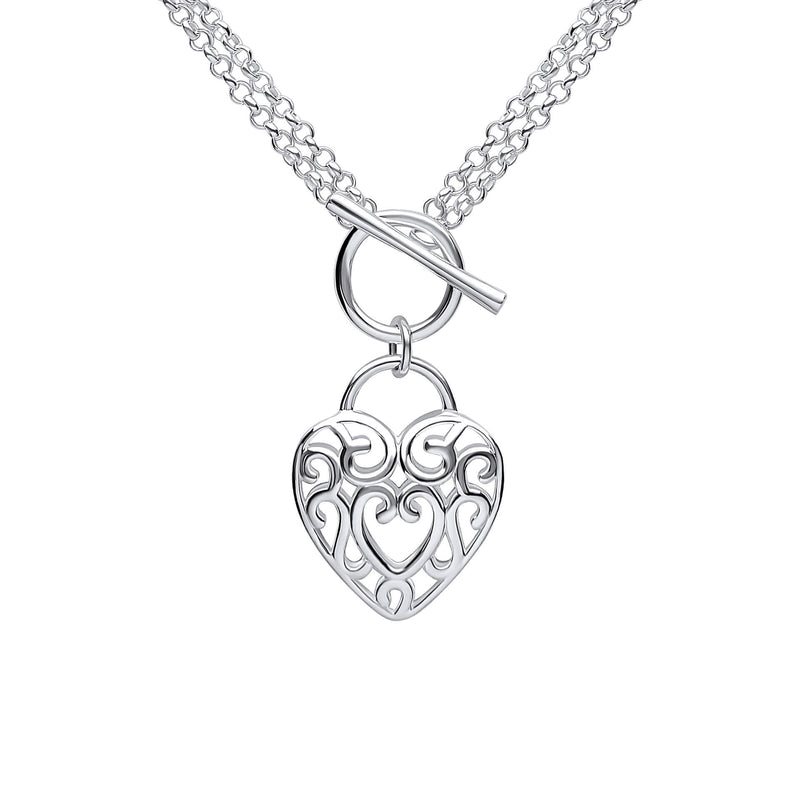 Beginnings Large Filigree Heart Double Chain T-Bar Necklace