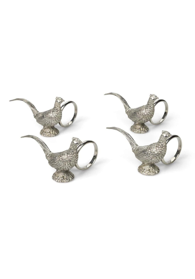 Pheasant Feathered Pewter  Napkin Ring - Set of 4