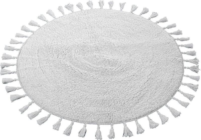OLIVIA ROCCO Non Slip Round Tasselled Bath Mat 100% Cotton Absorbent Soft Plush Bathroom
