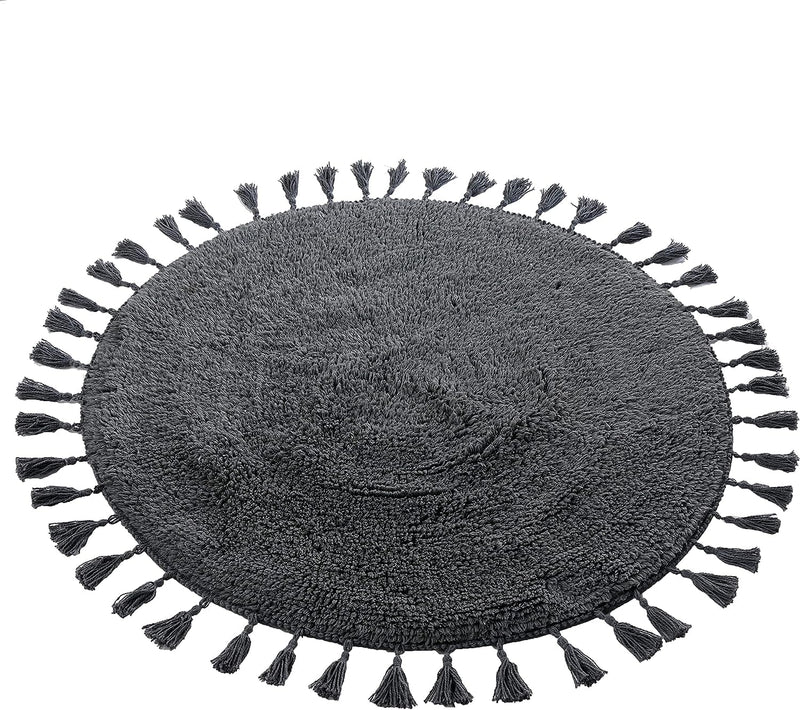 OLIVIA ROCCO Non Slip Round Tasselled Bath Mat 100% Cotton Absorbent Soft Plush Bathroom