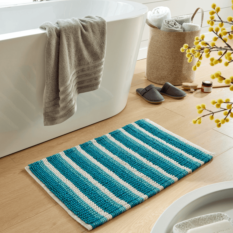 OLIVIA ROCCO Padstow Stripe Bathmat 50 x 80 cm Quick-Drying Anti-Slip Absorbent Durable
