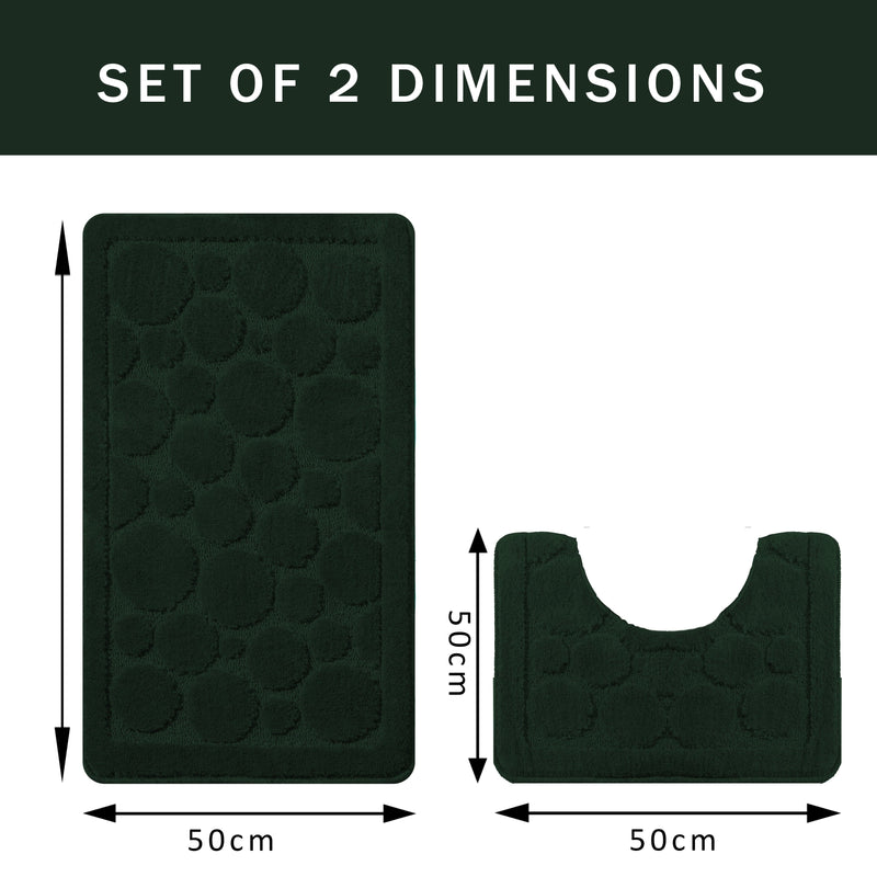 OLIVIA ROCCO Cali Bubbles Emerald Green Bath Mat And Pedestal Set Non Slip Hotel-Quality Everyday Comfort