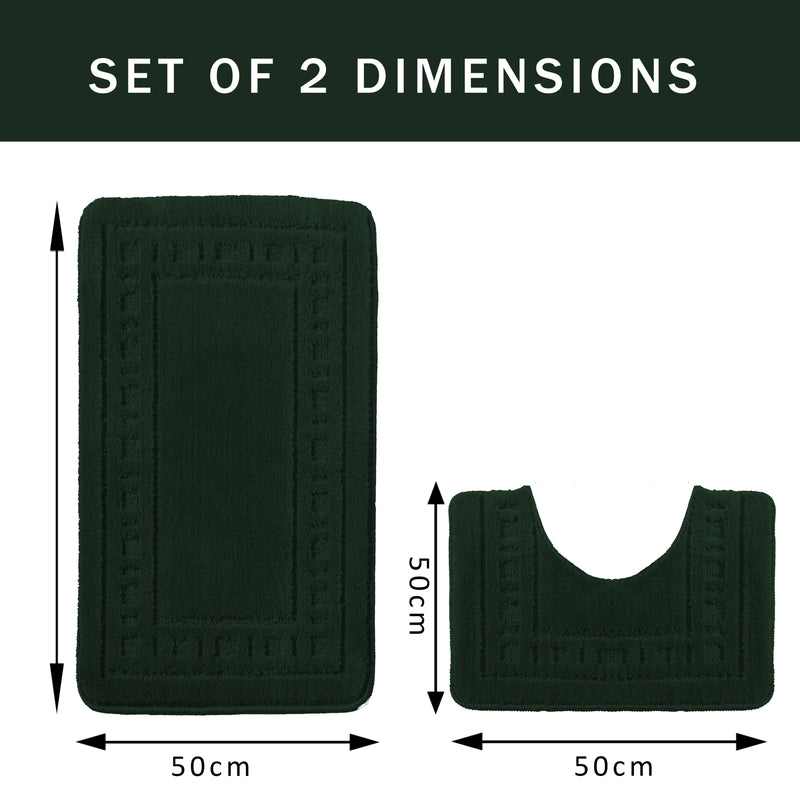 OLIVIA ROCCO Miami 2 Piece Emerald Green Bath Mat And Pedestal Set Non Slip Super Soft Easy-Care Home Essential