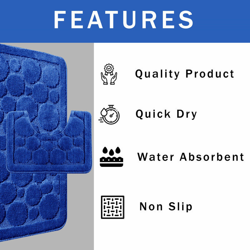 OLIVIA ROCCO Cali Bubbles 2 Piece Royal Blue Bath Mat And Pedestal Set Non Slip Easy-Care Hotel-Quality Textile