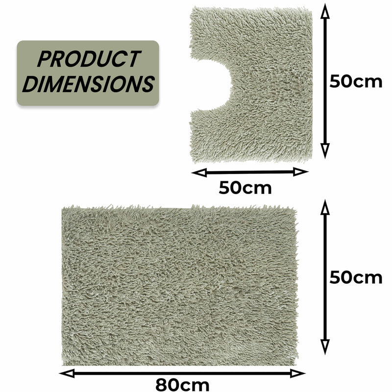 OLIVIA ROCCO Como 2 Piece Sage Green Bath Mat And Pedestal Set Non Slip Super Absorbent