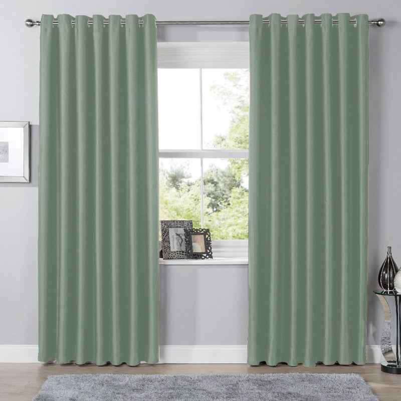 OLIVIA ROCCO Blackout Sage Green Eyelet Curtains Thermal Ring Top Window Treatments