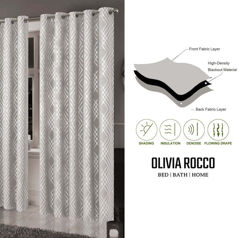 OLIVIA ROCCO Geometric Sparkle Blackout Curtains Natural Thermal Insulated Eyelet Ring Top
