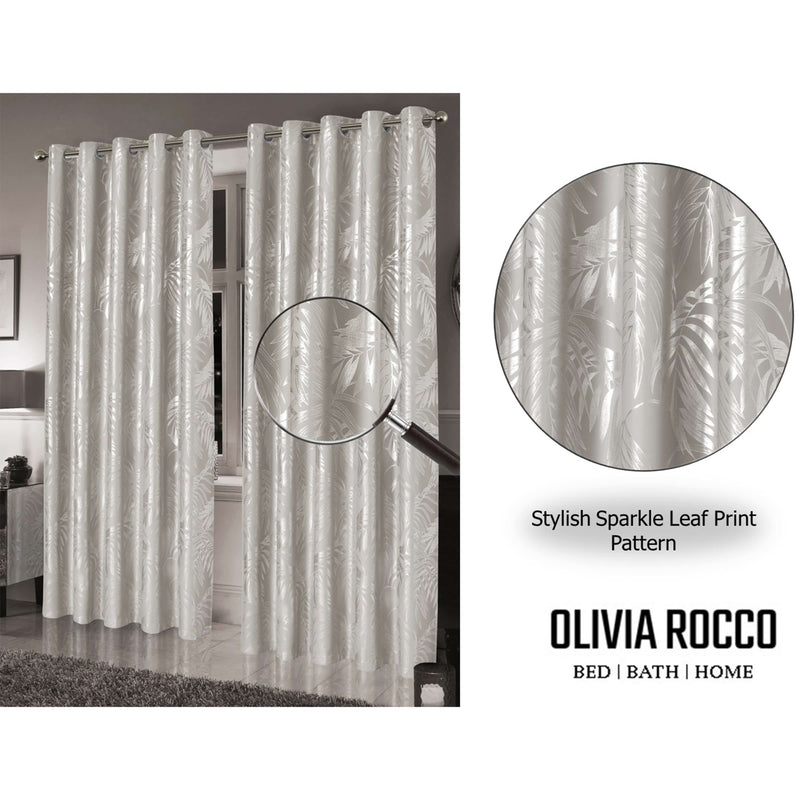 OLIVIA ROCCO Leaf Natural Sparkle Blackout Curtains Super Soft Thermal Insulated Eyelet