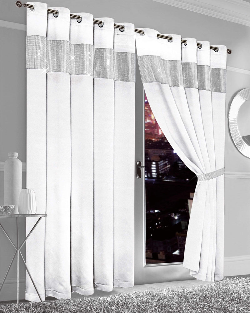 OLIVIA ROCCO Diamante Blackout Curtains With Glitz Detailing Eyelet Ring Top Sold As Pair