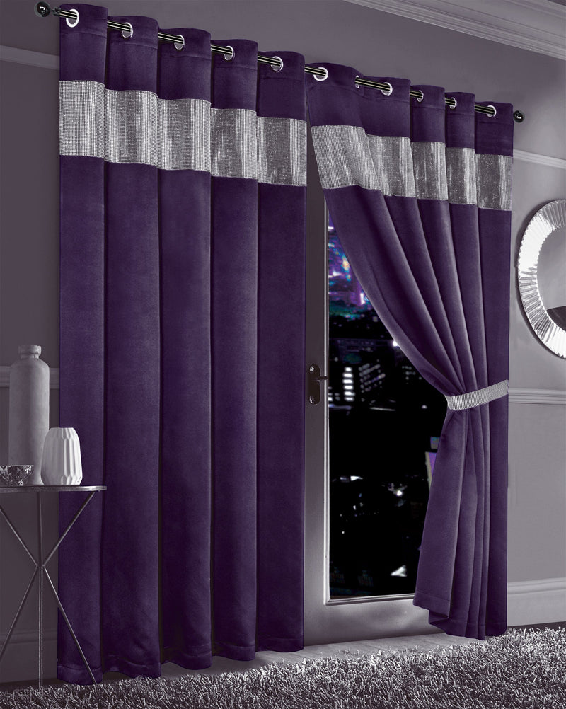 OLIVIA ROCCO Diamante Blackout Curtains With Glitz Detailing Eyelet Ring Top Sold As Pair