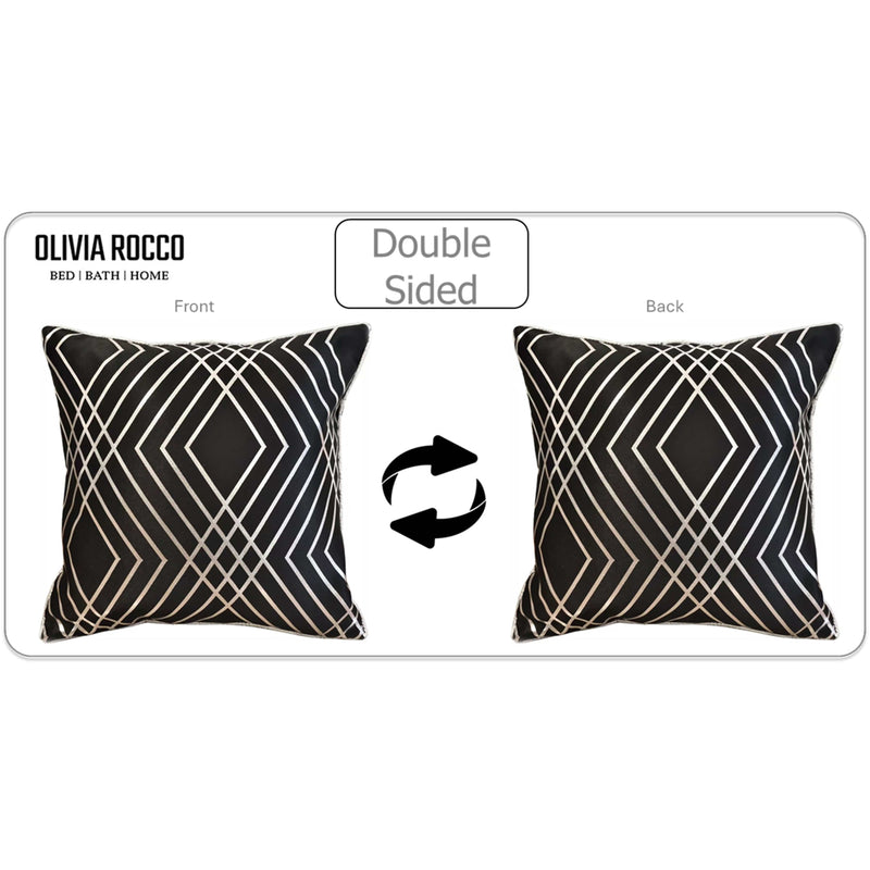OLIVIA ROCCO Geo Sparkle Cushion Covers 2 Pack Geometric Decorative Pillow Cases Black Hotel-Style Sofa or Bed Accent