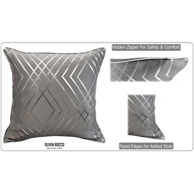 OLIVIA ROCCO Geo Sparkle Geometric Silver Cushion Covers 2 Pack For Sofa Bedroom Refresh Sofa Accent