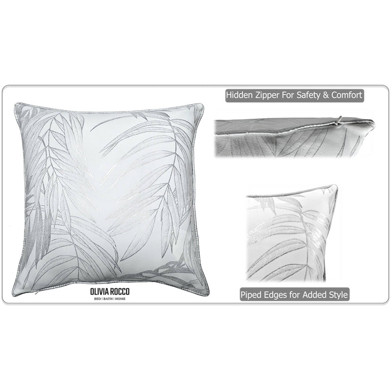 OLIVIA ROCCO Leaf Sparkle Set Of 2 Cushion Covers Leaf White Modern Decorative Throw