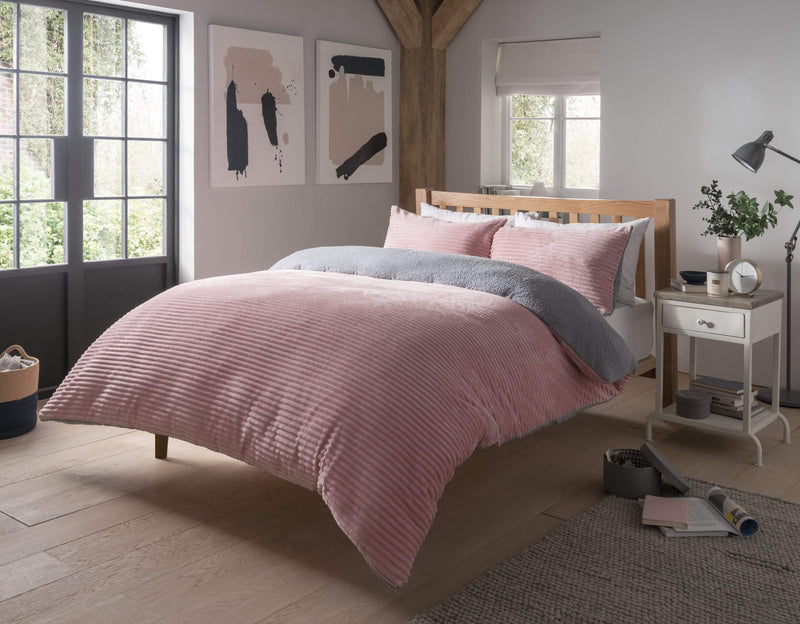 OLIVIA ROCCO Ribbed Fleece Reversible Teddy Duvet Set OEKO-TEX Certified Multiple Sizes