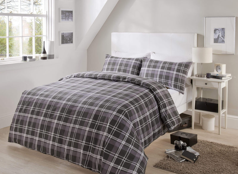 OLIVIA ROCCO Check Pattern Duvet Set Cotton Rich With Pillowcases OEKO-TEX Certified