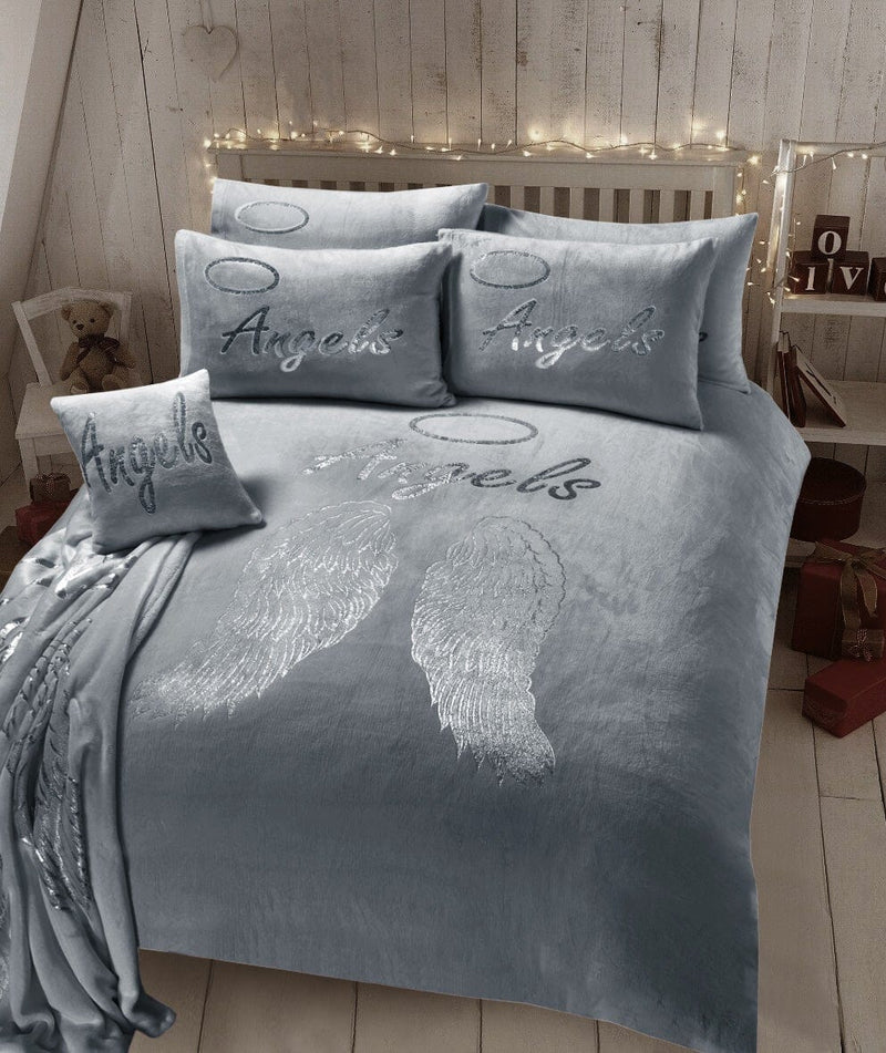 OLIVIA ROCCO Angel Wings Teddy Fleece Duvet Set Pink White Grey Super Soft Faux Fur