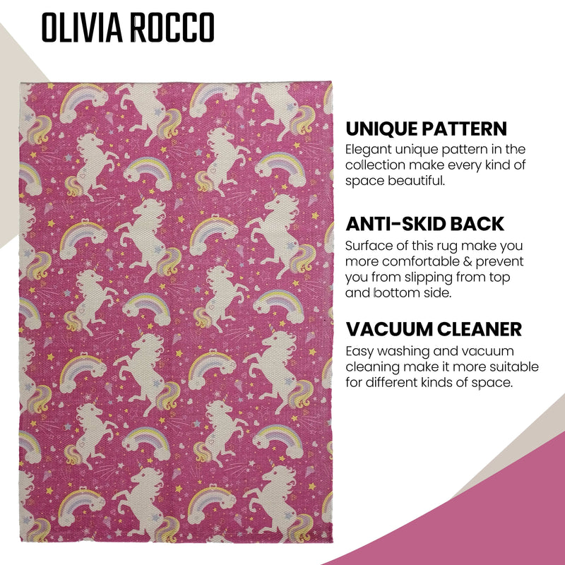 OLIVIA ROCCO Animal Print Unicorn Rug Non Slip Soft Durable Eco Friendly Floor Rug